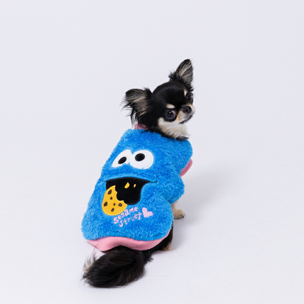 Sesame Street Boa Sweatshirt for Elmo, Cookie Monster, and Big Bird Dogs. Cute, stylish, warm, and fluffy for cold weather protection. Perfect for walks and outings.