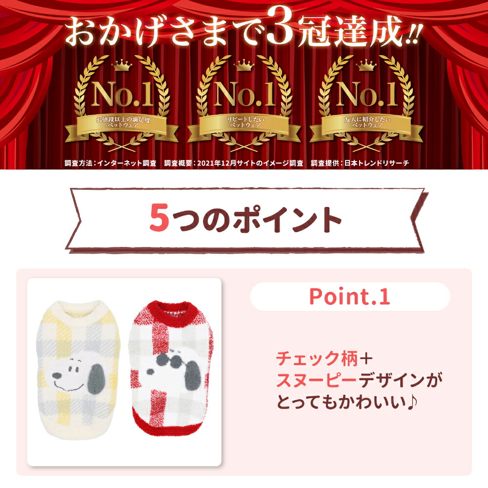 【PEANUTS】ピーナッツSNOOPYスヌーピーチェックシェニールニット中・大型犬犬いぬ犬服秋冬服秋服冬服ペットウェアドッグウェアかわいいおしゃれあったか防寒お散歩ゴールデンレトリバーラブラドール女の子男の子