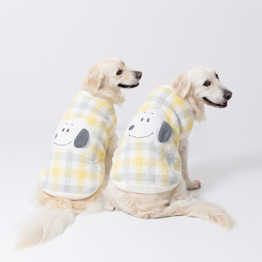 【PEANUTS】ピーナッツSNOOPYスヌーピーチェックシェニールニット中・大型犬犬いぬ犬服秋冬服秋服冬服ペットウェアドッグウェアかわいいおしゃれあったかもこもこ防寒寒さ対策お散歩お出掛け
