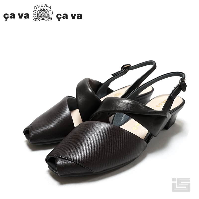 ■ cava cava サヴァサヴァ 7420125 Black パデットレザーサンダル バックストラップ 3.5cm 羊革 オブリークトゥ レディース 【23ss】レディースサンダル｜イバラキヤ