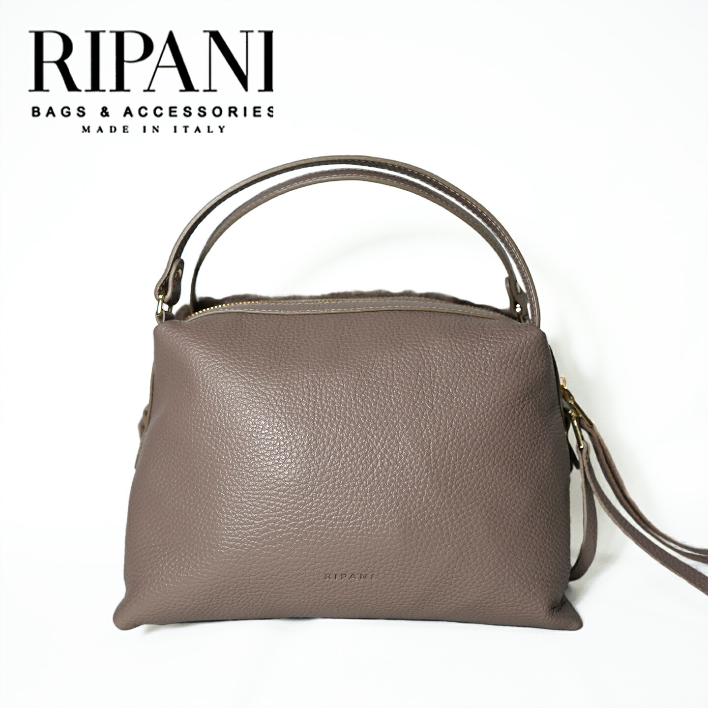 ■ RIPANI リパーニ AIRONE アイローネ I4920V-045 beige ベージュ 2WAYボストン レザー ハンドル ムートン バッグ 本革 軽い シンプル 柔らかい フェミニン 機能的 トラッド感 レディース【正規品】｜イバラキヤ