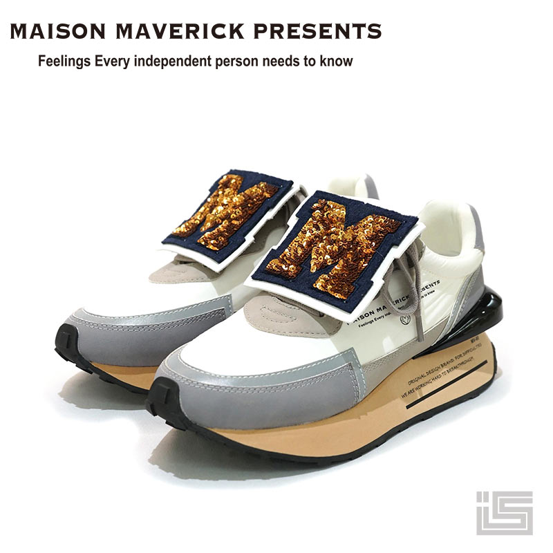 【New Arrivals】MAISON MAVERICK PRESENTS メゾンマーベリックプレゼンツ MAISON MAVERICK PRESENTS メゾンマーベリックプレゼンツ MS2490  \"M\""Logo Racer Dad Sneakers white×grey レディーススニーカー【置き目品】【25ss】"