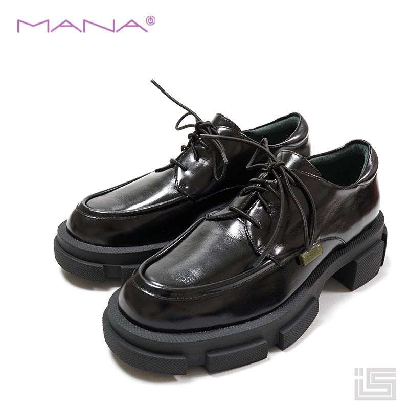 ■ MANA マナ 501070-2 Black 厚底レースアップ・シューズ スニーカーを超えた履き心地 ゴムひも レディース 今西優子【24aw】