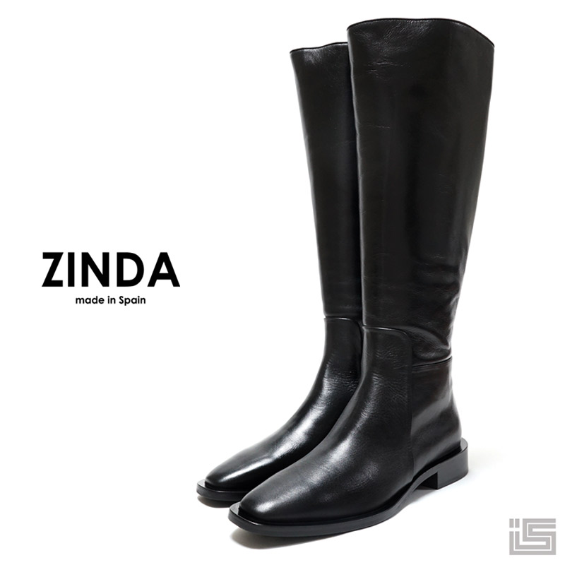 ◆ ZINDA ジンダ 2576 Black  ロングブーツ  真っただ中踵 スクエアトゥキレイめ ラグジュアリー ドレッシー 定め事品 エスパニア製