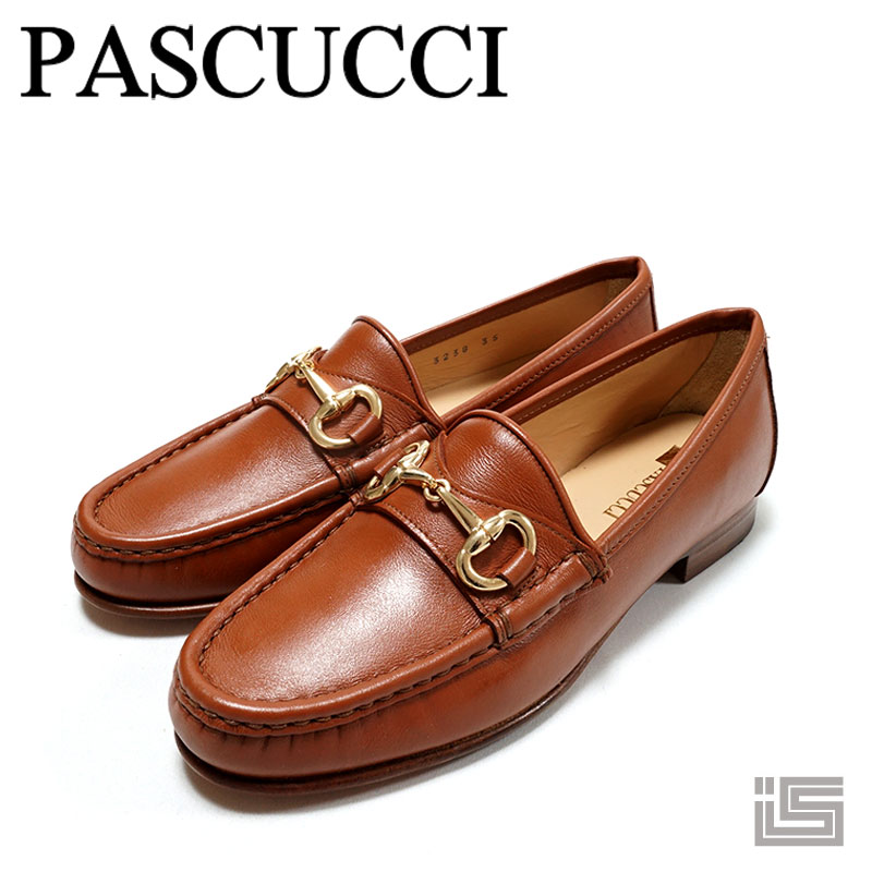 ■ PASCUCCI パスクッチ 3238 Brownビットローファー 本革 マニッシュ スリッポン シューズ 滑っこい レディース イタリア共和国