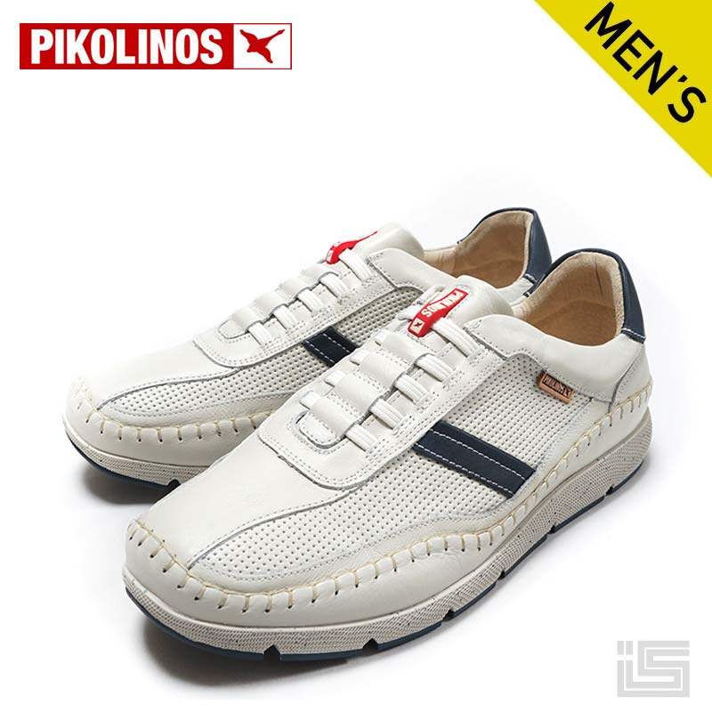 ■ PIKOLINOS ピコリノス M4U-6046C1 FUENCARRY IVORY/COMBI ステッチデザイン 5アイレット ゴム平ひも スペインブランド レザースリッポン メンズスリッポン【正規品】【25ss】｜イバラキヤ
