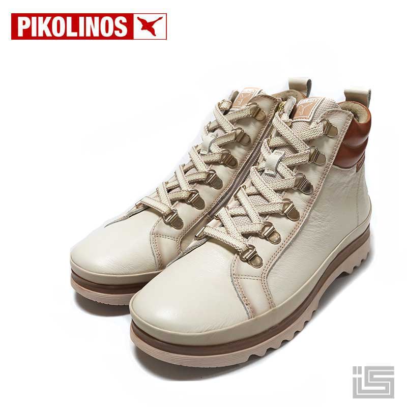 ◆ PIKOLINOS ピコリノス W3W-8564 Ivory 象牙色 アンクルブーツ レースアップブーツ ハイカットスニーカー インジップマウンテンブーツ 履き口座布団 なめし革 エスパニアブランド名 置き目品 はたご屋界面 23fw新作 レディースシューズ その他-ブーツ-靴