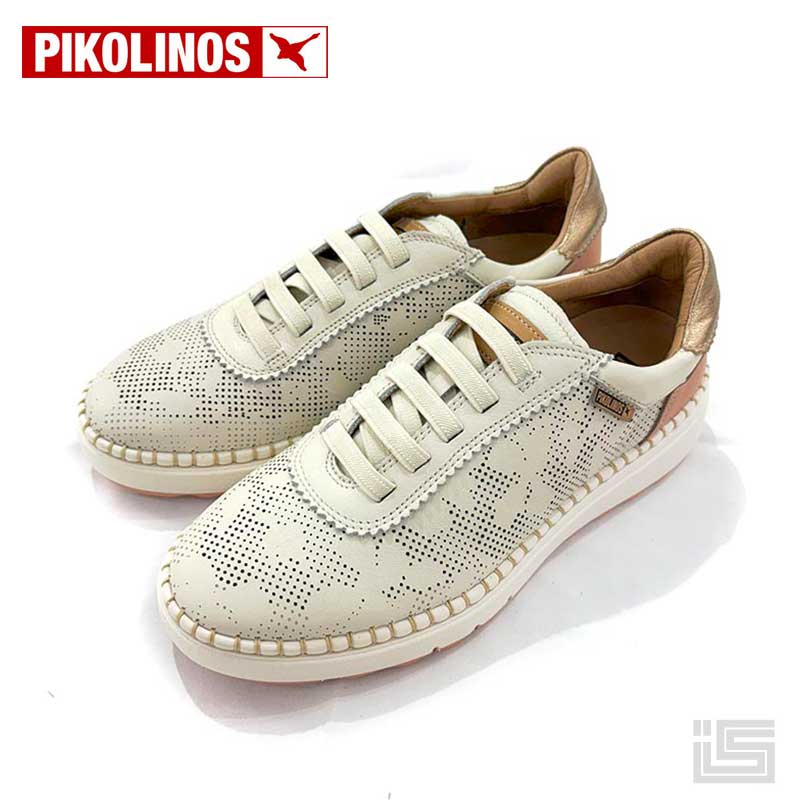 【New Arrivals】PIKOLINOS ピコリノス W0C-6621C1 ARENAS Ivory アイボリー レーザーカットデザイン スペインブランド インポートシューズ レディースシューズ レザースニーカー ゴム紐 【正規取扱品】 【25ss】｜イバラキヤ