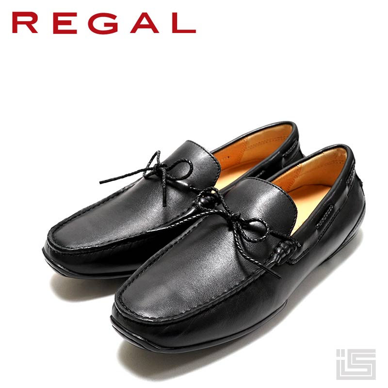 ■ REGAL ロバート・エドワード・リーガル 52DL-AH Blackなめし革 シュロの葉 スリッポン スクエアトゥ ヴァンプドライビングシューズ ビジカジ オンオフ  セミマッケイ EE 【23ss】メンズスリッポン