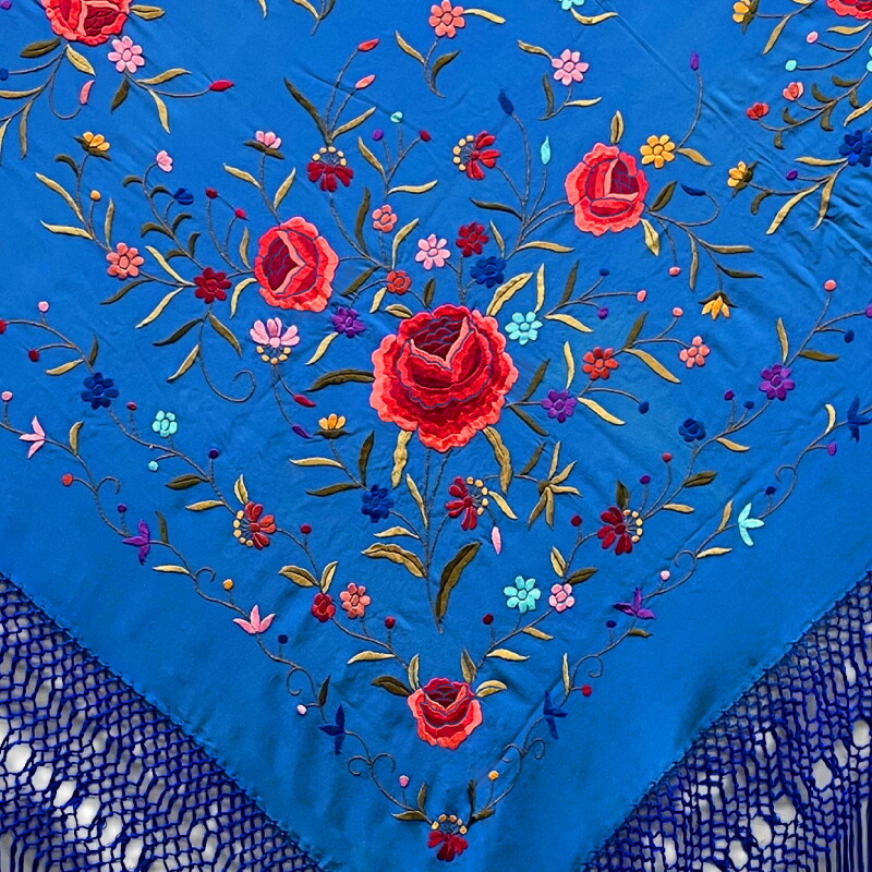 【お値下げ】スペイン直輸入★アムンゼンスクエアマントン　白多色刺繍 スペイン直輸入☆アムンゼンスクエアマントン 白多色刺繍 soleá