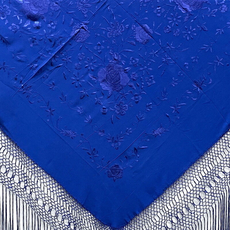 BF-26612N　シルク刺繍マントン　ブルー 【フラメンコ用品】ショール 発表会