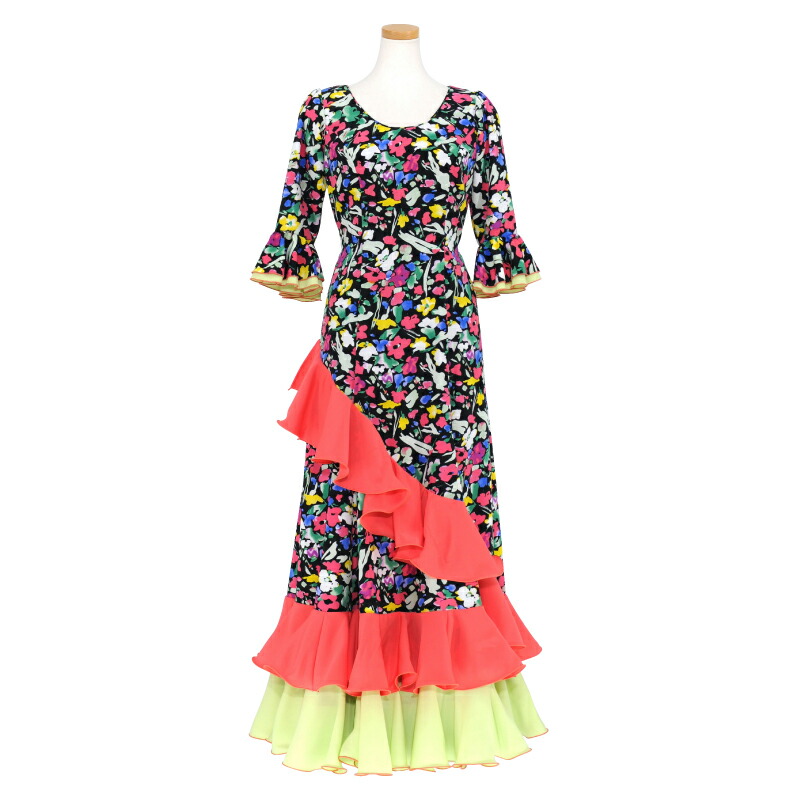 楽天市場】FV-2201 合わせ8段フリルワンピース ブラック【フラメンコ