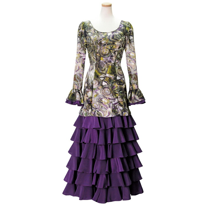 送料込 フラメンコ衣装 セパレートドレス アイボリー フリル付き フラメンコ衣装ドレス あとりえ*あいあい