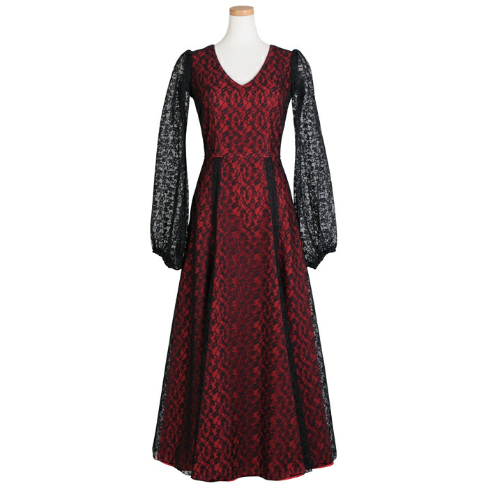 Hp 1901b パフスリーブフレアスカートワンピース レッド 黒色レース 日本製 フラメンコワンピース Gullane Com Br