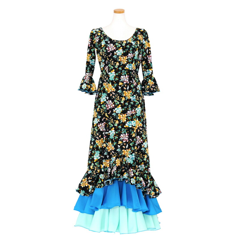 フラメンコ衣装　ワンピース　イベリア 楽天市場】【現品特価】HP-1111 前上がりワイヤー入り3段フリル