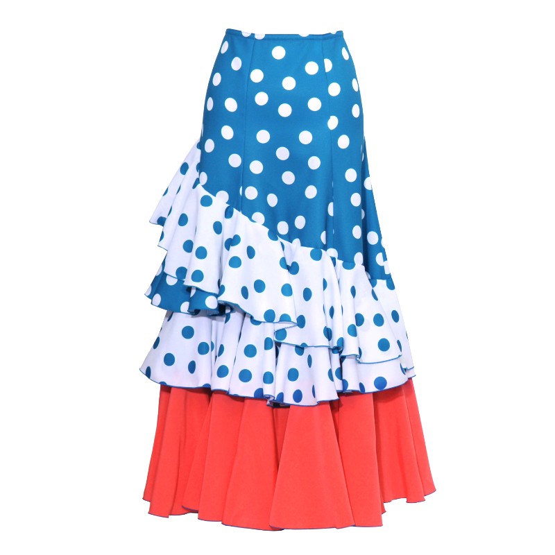 新品 IBERIA フリルスカート ブルー多色水玉 送料無料 新品 IBERIA