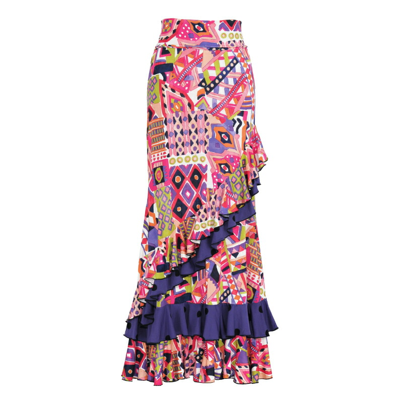 楽天市場】IF-1802 後ろ上がり4段フリルスカート ブラック×レッド