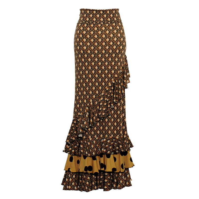 イベリア　フラメンコ スカート 楽天市場】【現品】HF-1511 縦フリルスカート ブルーペイズリー【25V