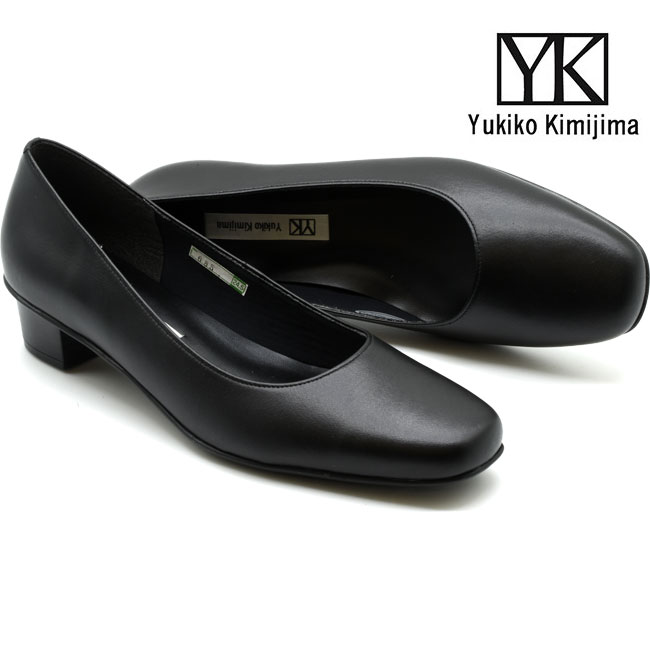 ユキコ キミジマ Yukiko Kimijima パンプス 置き目毛皮 飾り気の無い レディース 本革 なめし革 黒いこと 黒 22-24.5 685