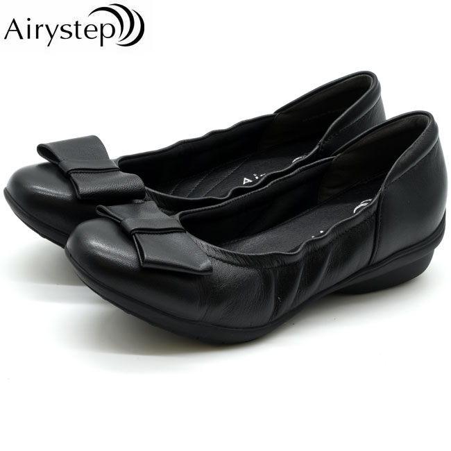 エアリーステップ Airy step バレーシューズ シュロの葉 置き目踵 本革 なめし革 執務室 お御役目 レディース 黒いこと 黒 22-25 3552