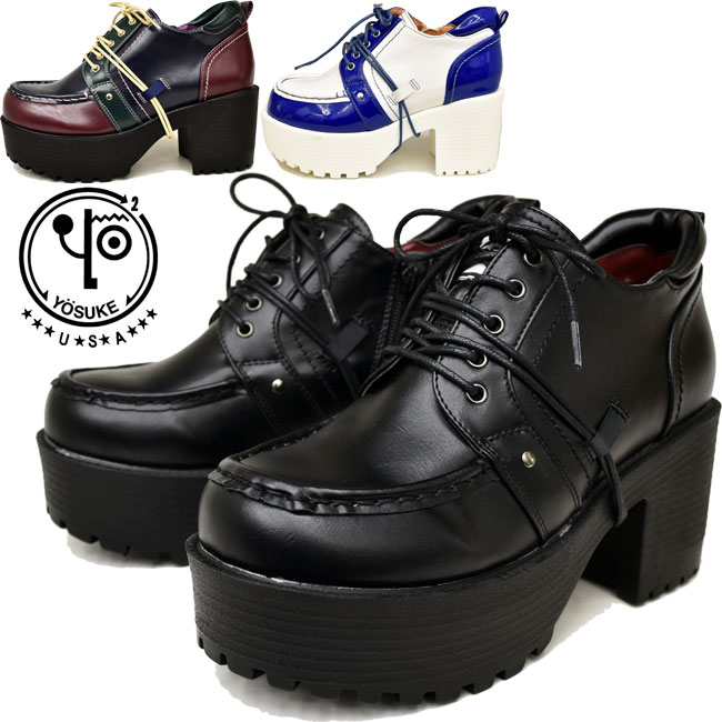 楽天市場 クーポン対象商品 ヨースケ Yosuke 厚底 レースアップシューズ レディース パンク ロック レースアップ 厚底 シューズ あす楽 靴の専門店アイビー