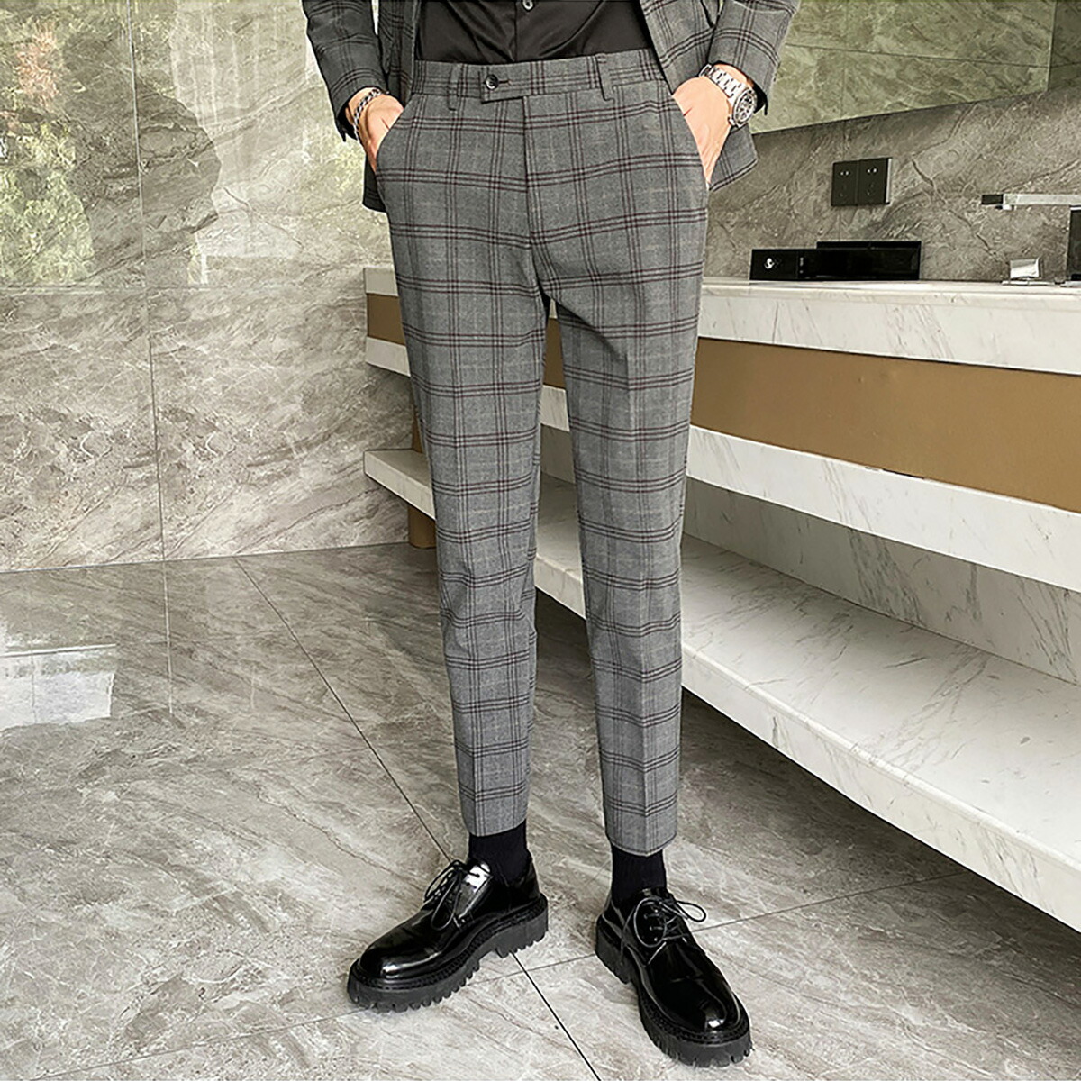 在庫あり スーツ スーツ セットアップ メンズ ビジネススーツ カジュアルスーツ 紳士服 ツーピース スーツ 2ピース スリムスーツ ブラック スリムスリーピーススーツ チェック柄 予約販売 パーティー M 3xl おしゃれスーツ スーツ ホスト 二次会 結婚式 宅配便配送