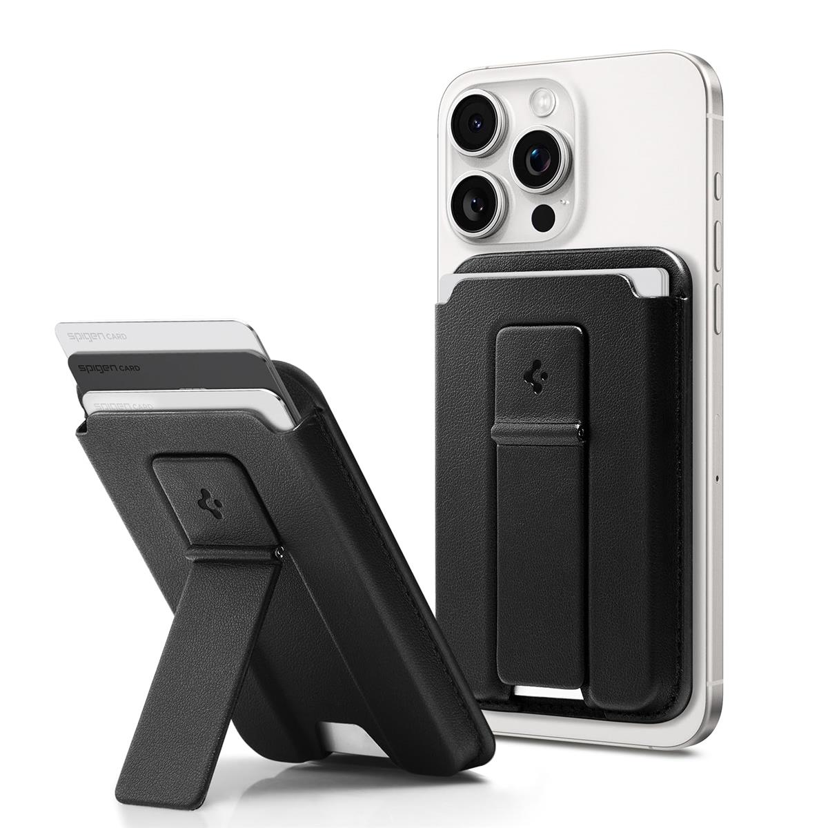 [Spigen] MagSafe対応 カードケース キックスタンド付き iPhone 17 Pro Max iPhone 17 Pro iPhone 17 iPhone Air iPhone 16/15/14/13/12シリーズ スマホ カードケース マグネット付着 交通系 ICカード スマートフォールド2 AFA07149 (ブラック)