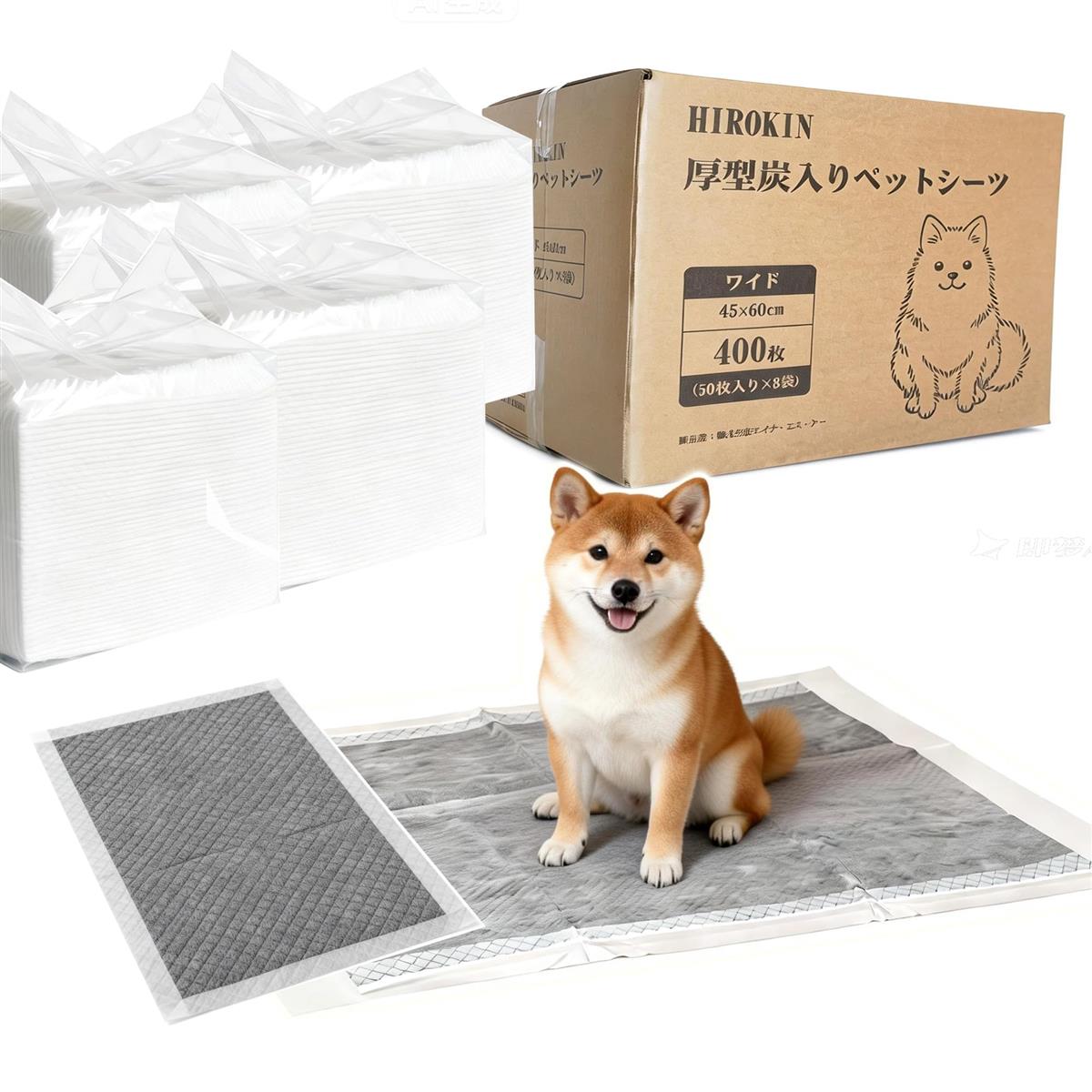 HIROKIN 愛玩動物敷き妙 厚型 炭入り口・入口 炭素 消臭 60×45糎 (400枚, 広広とした) 大電気容量