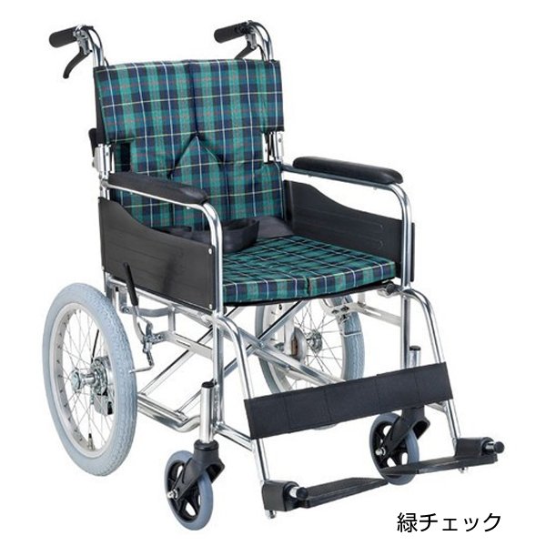 スタンダードモジュール車いす SMK30 座面幅40cm／緑チェック（マキテック）SMK30-4043GN 介助式車いす・背折れタイプ｜アイケアショップ 介護用品のお店