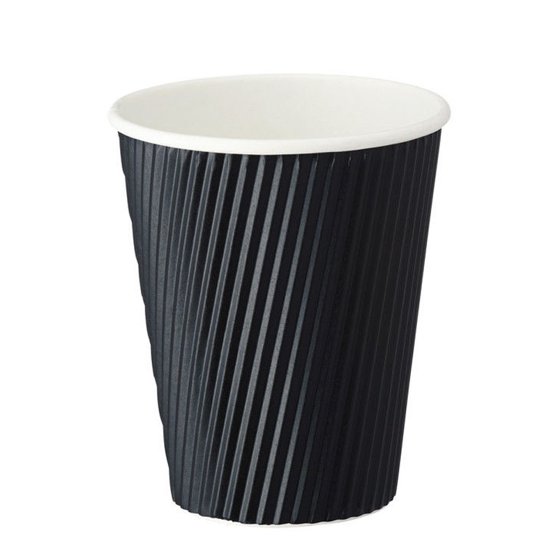 【お買物マラソンP2倍】【ケース販売】リップルカップ 9oz（270ml）二重タイプ断熱コップ／ブラック 1500個（ファーストレイト）FR-5312｜アイケアショップ 介護用品のお店