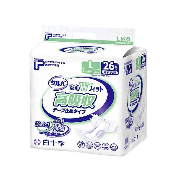 PUサルバ安心Ｗフィット高吸収テープ Lサイズ／26枚入（白十字）約8回分吸収 35613