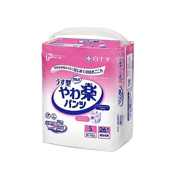 【ケース販売】PUサルバ やわ楽パンツ うす型パンツタイプ Sサイズ／26枚入×4袋（白十字）約2回分吸収 35871