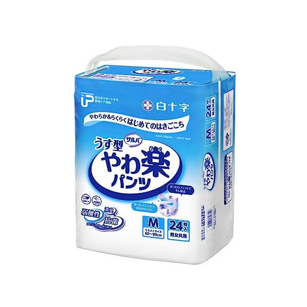 【ケース販売】PUサルバ やわ楽パンツ うす型パンツタイプ Mサイズ／24枚入×4袋（白十字）約2回分吸収 35872