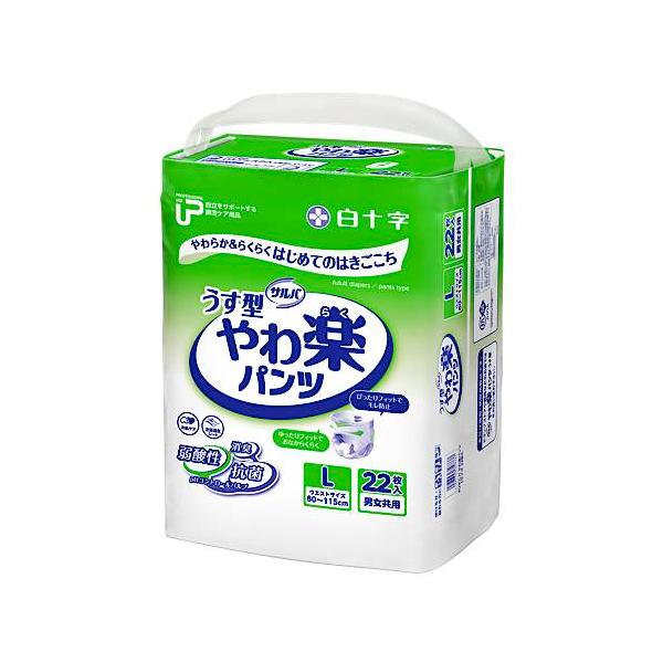 【ケース販売】PUサルバ やわ楽パンツ うす型パンツタイプ Lサイズ／22枚入×4袋（白十字）約2回分吸収 35873