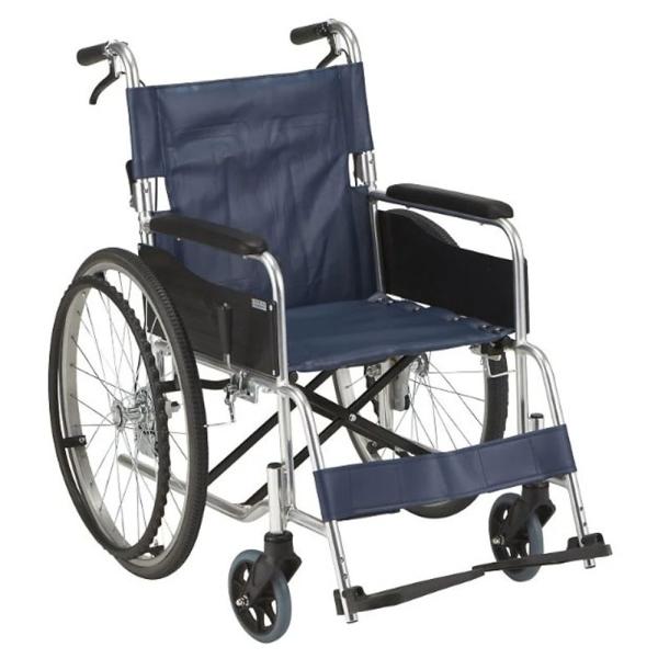 エコノミーシリーズ RW-50B 座面幅42cm／紺ビニールレザーシート（マキテック）自走式車いす 背折れタイプ