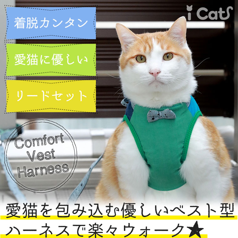 楽天市場 楽天お買い物マラソン 70 Off 猫 ハーネス Icat 猫用コンフォートハーネス リード付き リボンと切替ストライプスター アイキャット メール便ok あす楽 翌日配送 布製 軽量 猫のハーネス 猫用ハーネス キャットハーネス ベ ｉｃａｔ 猫首輪