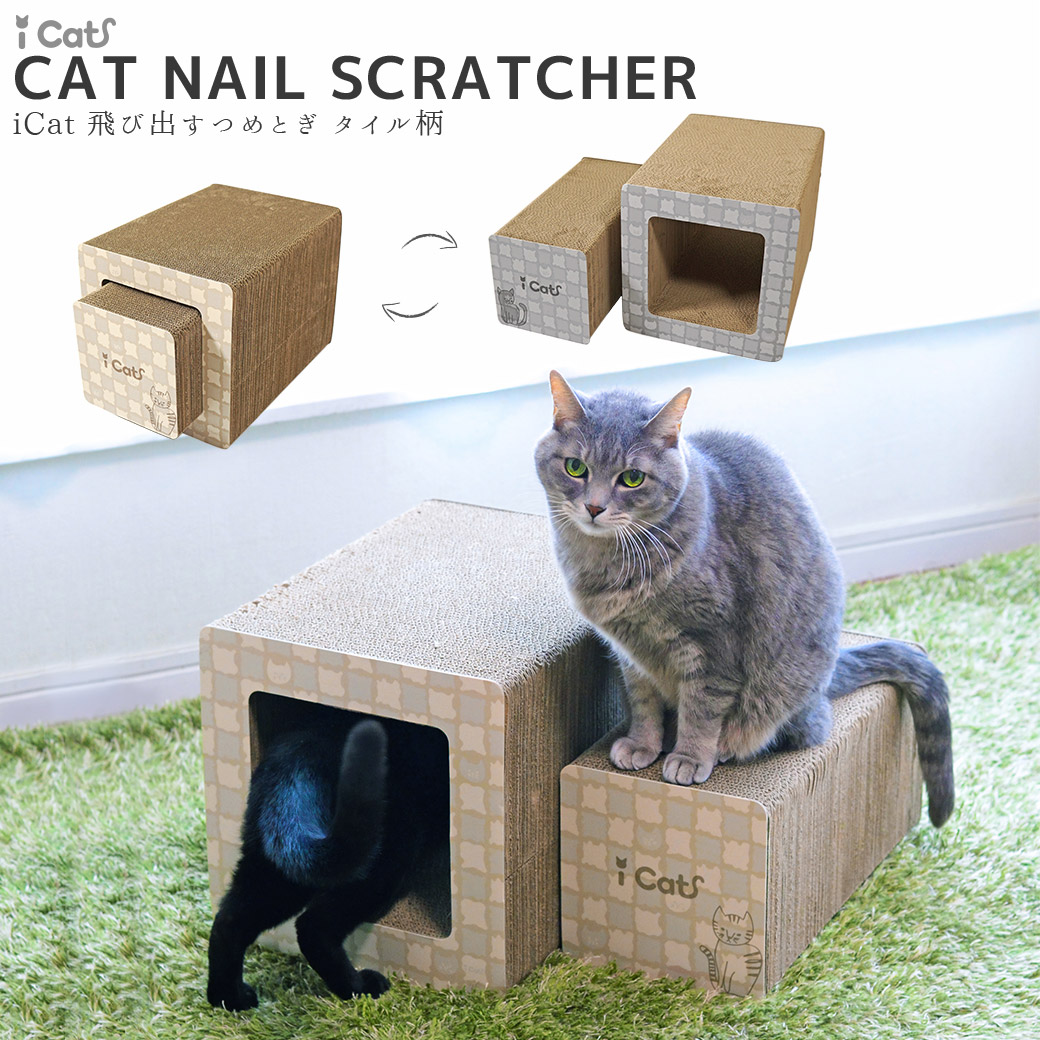 楽天市場】【 猫 爪とぎ 】iCat 飛び出すつめとぎ タイル柄 アイ