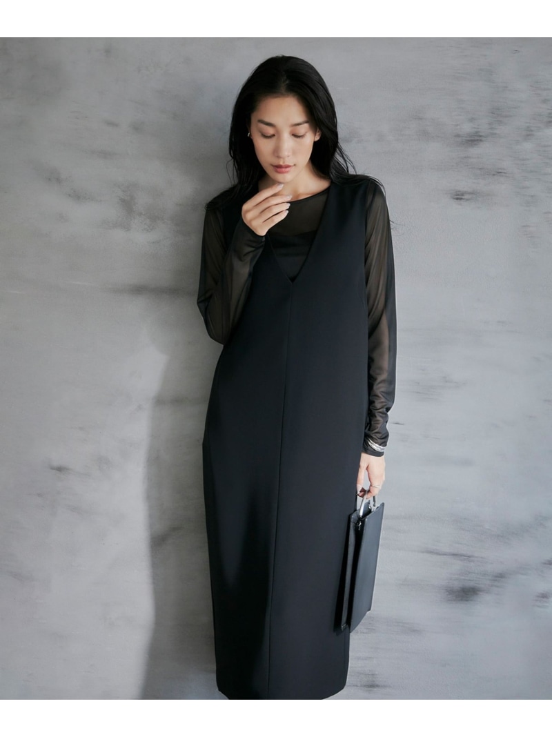 【SALE／30%OFF】【洗える】ライトダブルクロス Vネックワンピース ICB L アイシービー ワンピース・ドレス ジャンパースカート ブラック ネイビー【RBA_E】【送料無料】[ Fashion]｜ICB