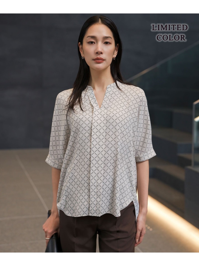 【WEB限定】BackSatinAmunzen 5分袖キーネックブラウス ICB L アイシービー トップス シャツ・ブラウス ブルー ブラック ホワイト ピンク【送料無料】[ Fashion]