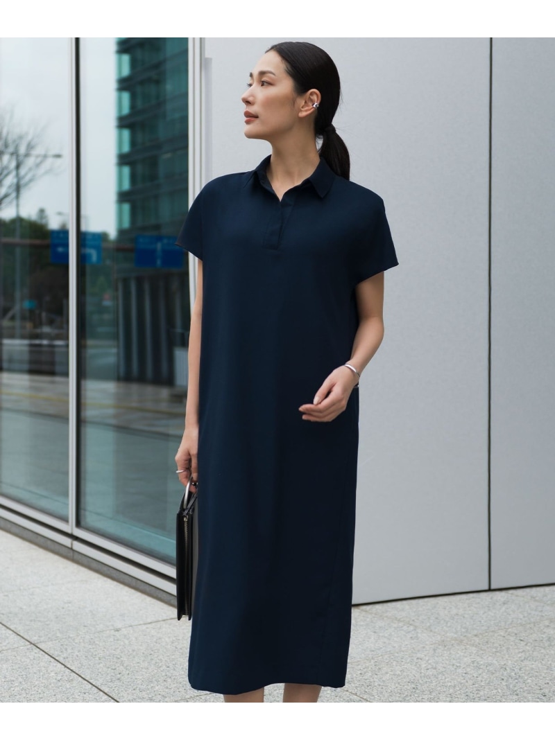 【WEB限定】FluidBackSatin ニット衿シャツワンピース ICB L アイシービー ワンピース・ドレス ワンピース ブラック ネイビー【送料無料】[ Fashion]｜ICB