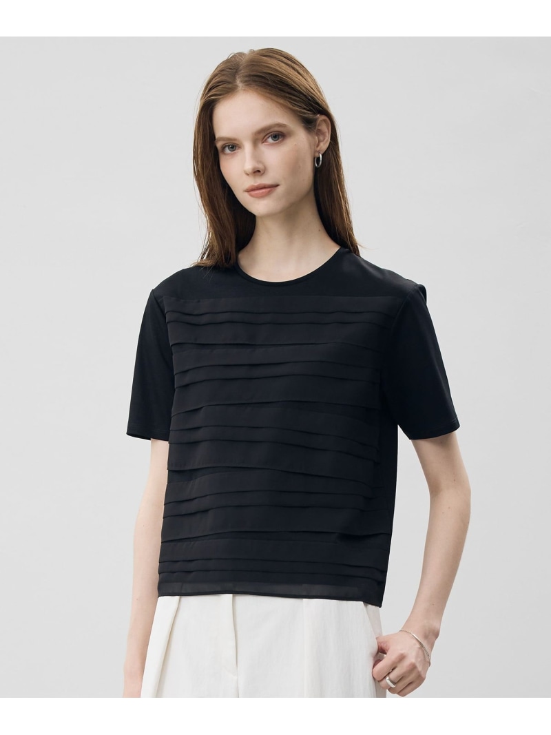 シフォンコンビ ランダムタックカットソー ICB アイシービー トップス カットソー・Tシャツ ブラック ホワイト【送料無料】[ Fashion]｜ICB