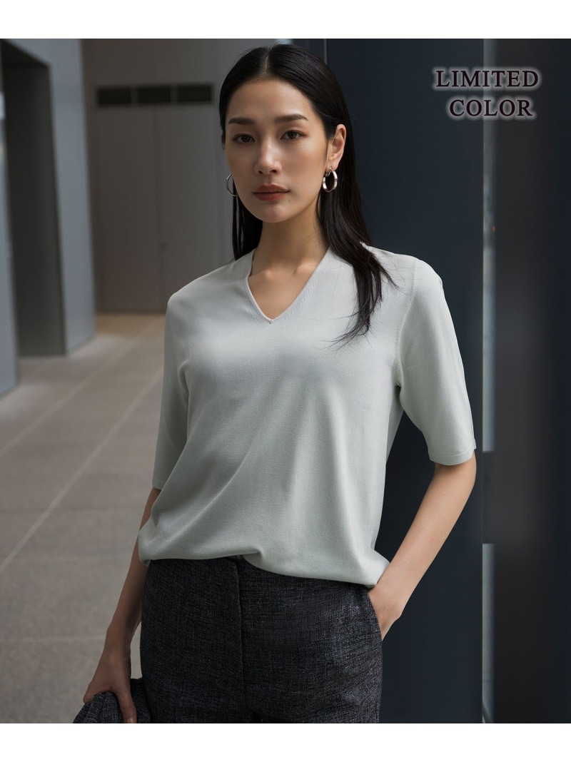 【WEB限定カラーあり】 シンセティックハイゲージ 半袖Vネックニット ICB L アイシービー トップス ニット ピンク グレー ブルー ブラック【送料無料】[ Fashion]
