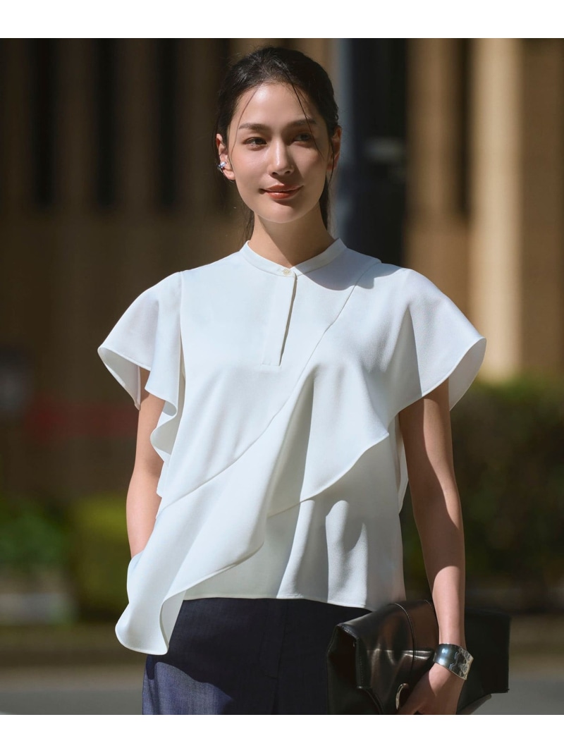 【ICB&times;インフルエンサーコラボ】デュアルサテン ラッフルブラウス ICB L アイシービー トップス シャツ・ブラウス カーキグリーン ブラック ホワイト【送料無料】[ Fashion]｜ICB