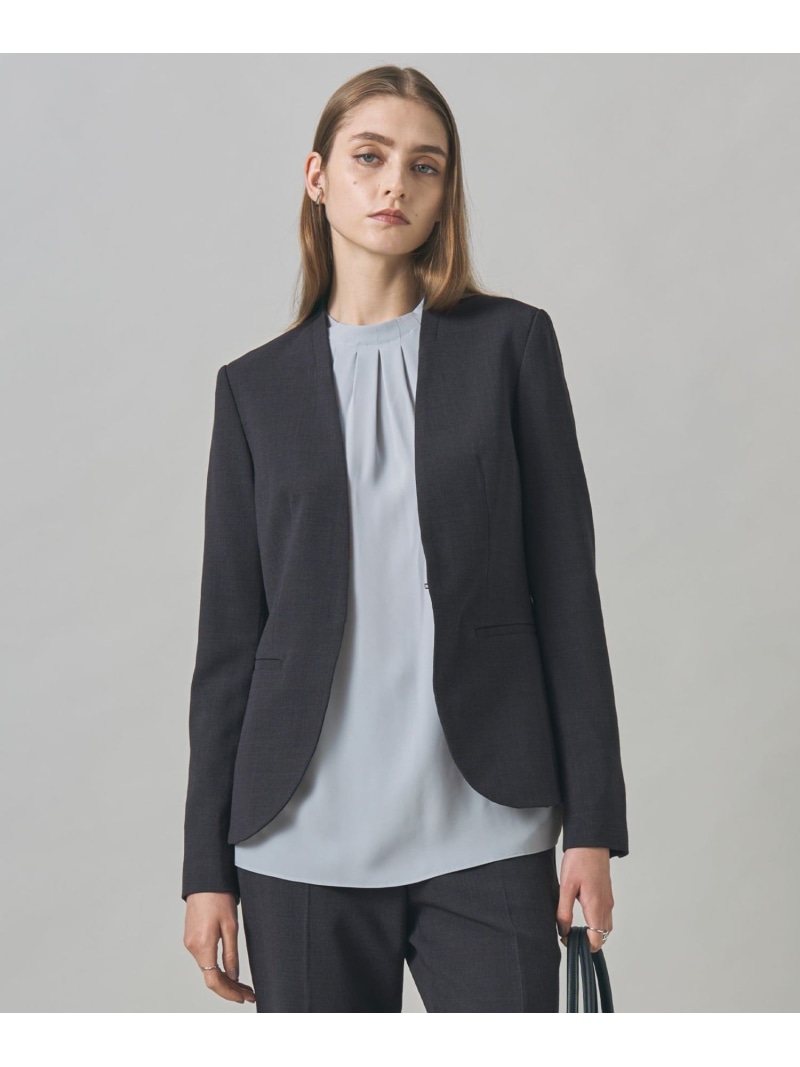 【SALE／30%OFF】【UVカット・洗える】ウール2WAYストレッチ ノーカラージャケット ICB アイシービー ジャケット・アウター ノーカラージャケット ブラウン グレー【RBA_E】【送料無料】[ Fashion]