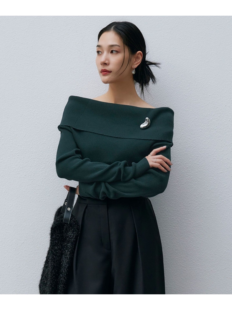 【SALE／50%OFF】【洗える】VIS/PEスムース オフショルダーニット ICB L アイシービー トップス ニット グリーン ブラック【RBA_E】【送料無料】[ Fashion]｜ICB