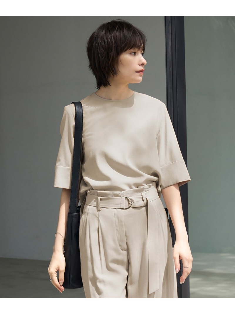 【SALE／30%OFF】【接触冷感・UVカット・洗える】 T/Rドライリネン Tブラウス ICB L アイシービー トップス シャツ・ブラウス ベージュ ブラック【RBA_E】【送料無料】[ Fashion]｜ICB