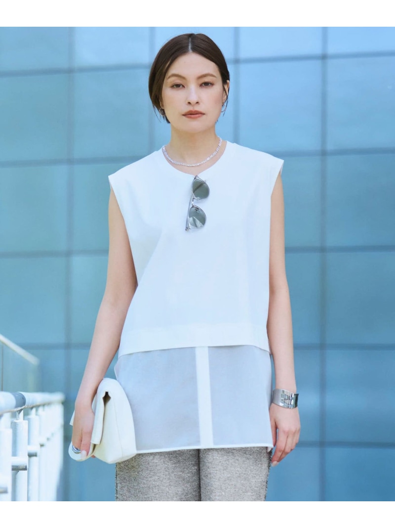 サテンラッセルコンビ ノースリーブカットソー ICB L アイシービー トップス カットソー・Tシャツ ホワイト【送料無料】[ Fashion]｜ICB 10,419円
