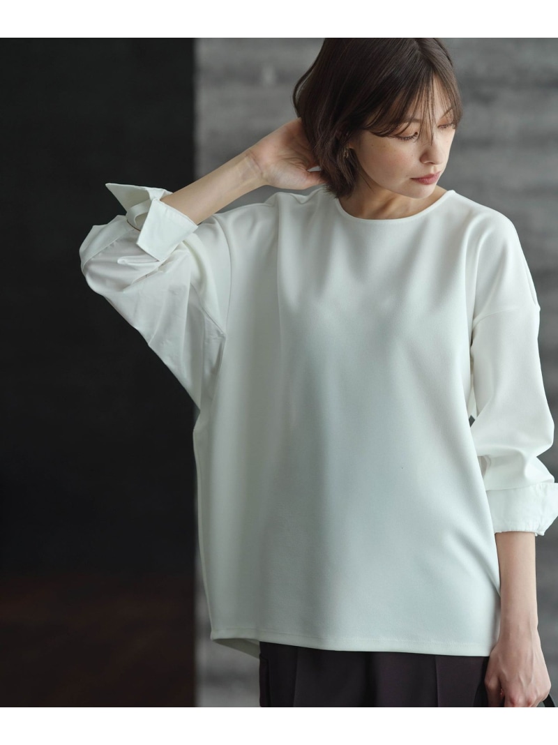 【SALE／30%OFF】【洗える】ジョーゼットジャージー 異素材コンビプルオーバー ICB アイシービー トップス カットソー・Tシャツ ブラック ホワイト【RBA_E】【送料無料】[ Fashion]