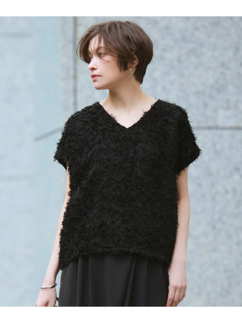 シアーカットジャガード Vネックトップス ICB アイシービー トップス カットソー・ティーシャツ 白いこと 黒いこと【貨物輸送無料】[ Fashion] トップス-Tシャツ・カットソー-レディースファッション