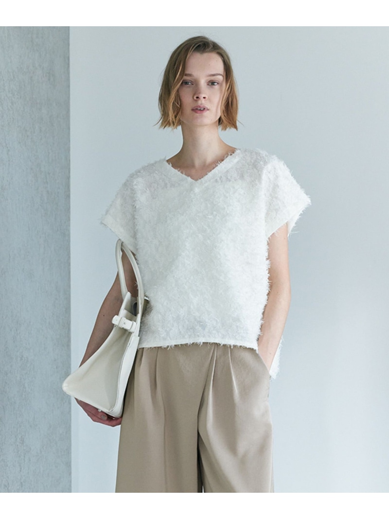 シアーカットジャガード Vネックトップス ICB アイシービー トップス カットソー・Tシャツ ホワイト ブラック【送料無料】[ Fashion]